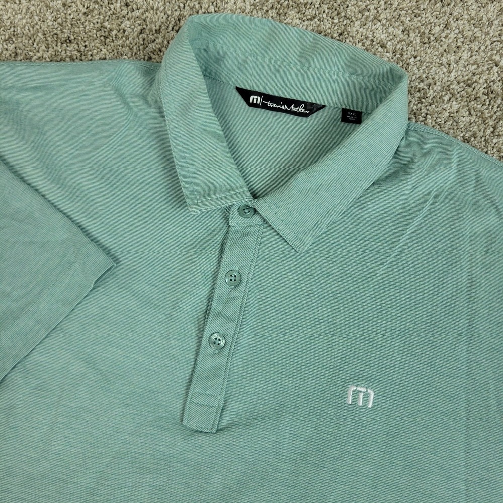 Travis Mathew Mens 3XL Green White Striped Performance Stretch Golf Polo SS